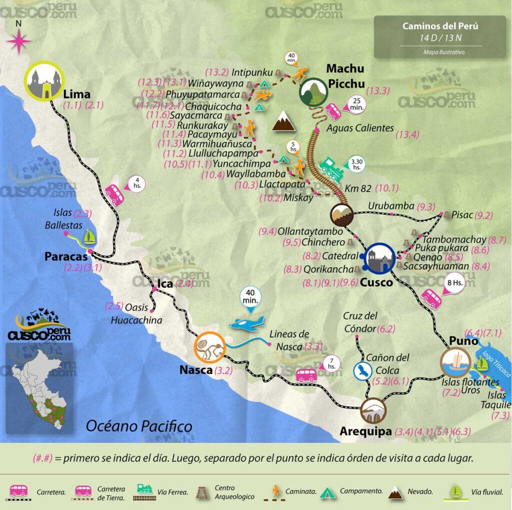 Mapa tour caminos del peru 14d 13n