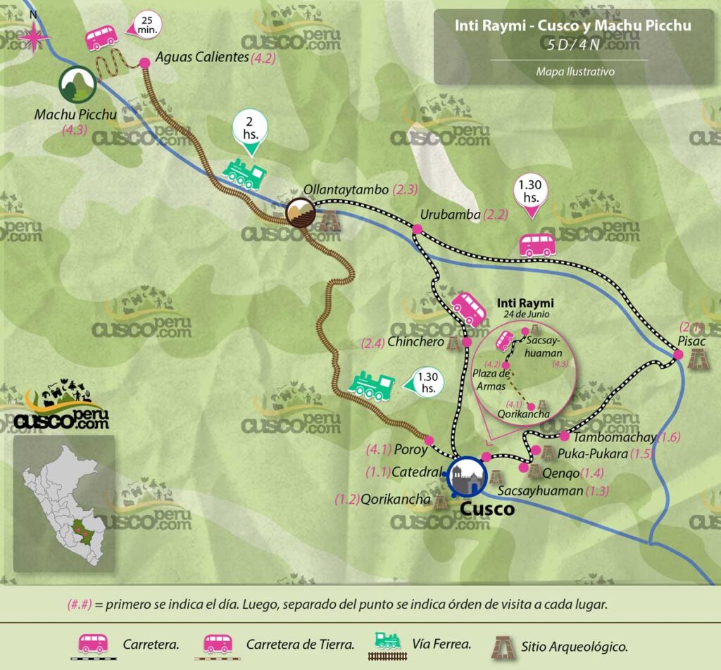mapa Inti Raymi Machupicchu Cusco 5d 4n