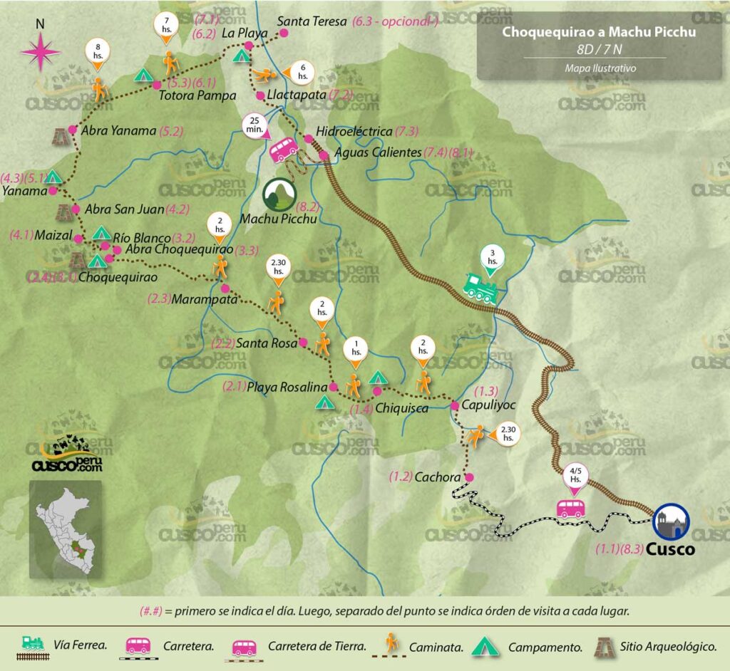 mapa choquequirao a machu picchu 8 d y 7n