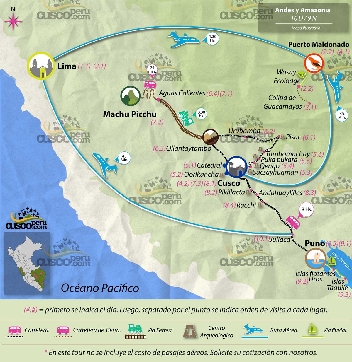 mapa tour andes y amazonia 10 d 9 n