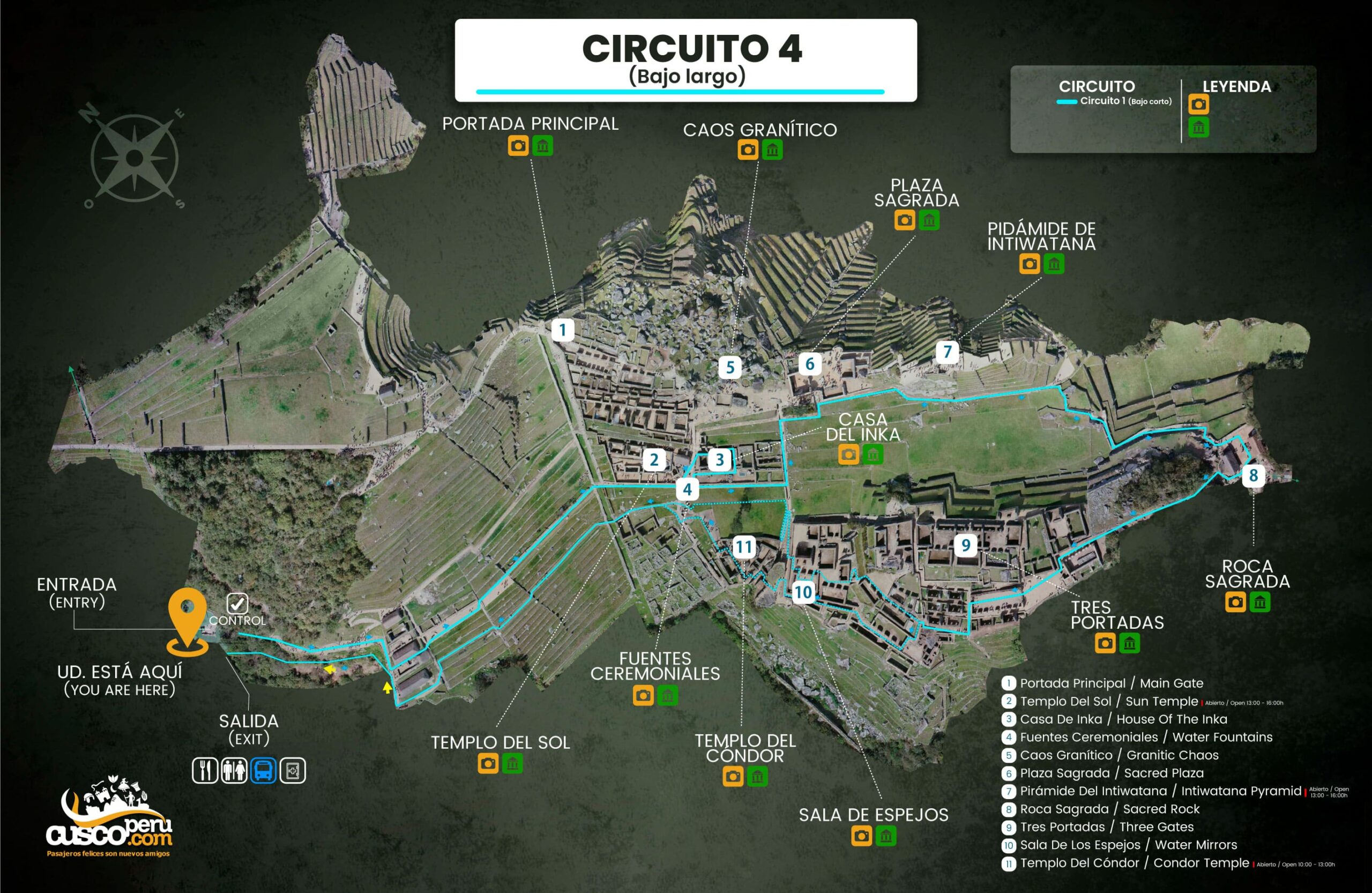 Mapa do Circuito 4 para Machu Picchu CuscoPeru.com
