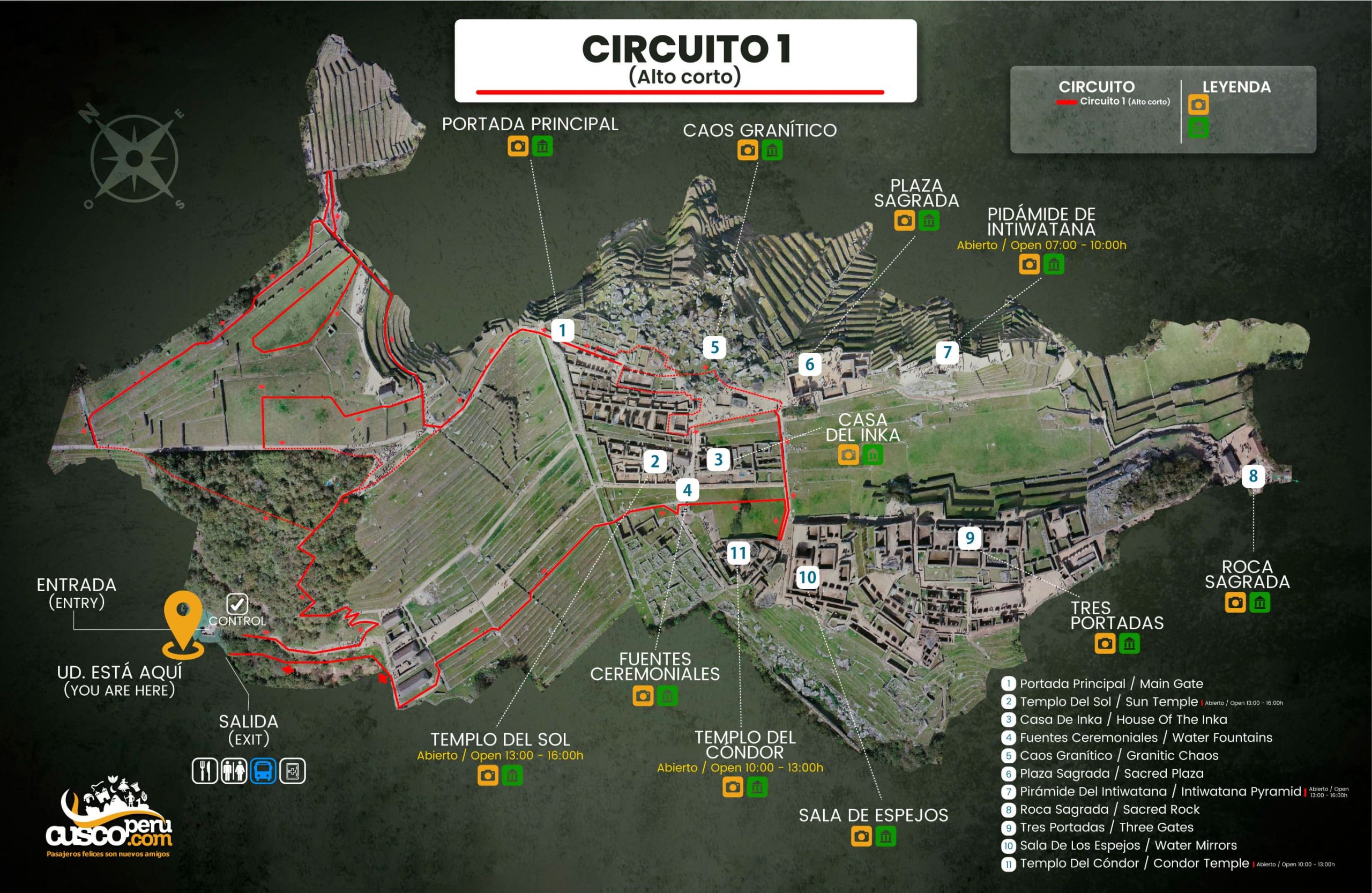 Circuito 1 A Machu Picchu Mapa Cuscoperu