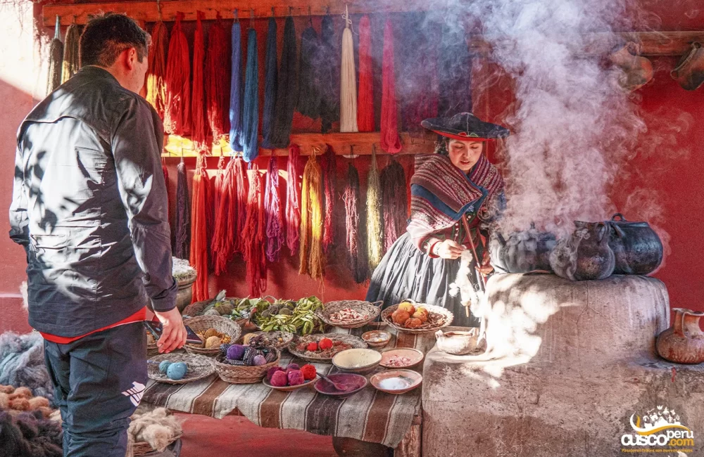 Demonstration of the weaving process in Chinchero, sacred valley of the Incas.
